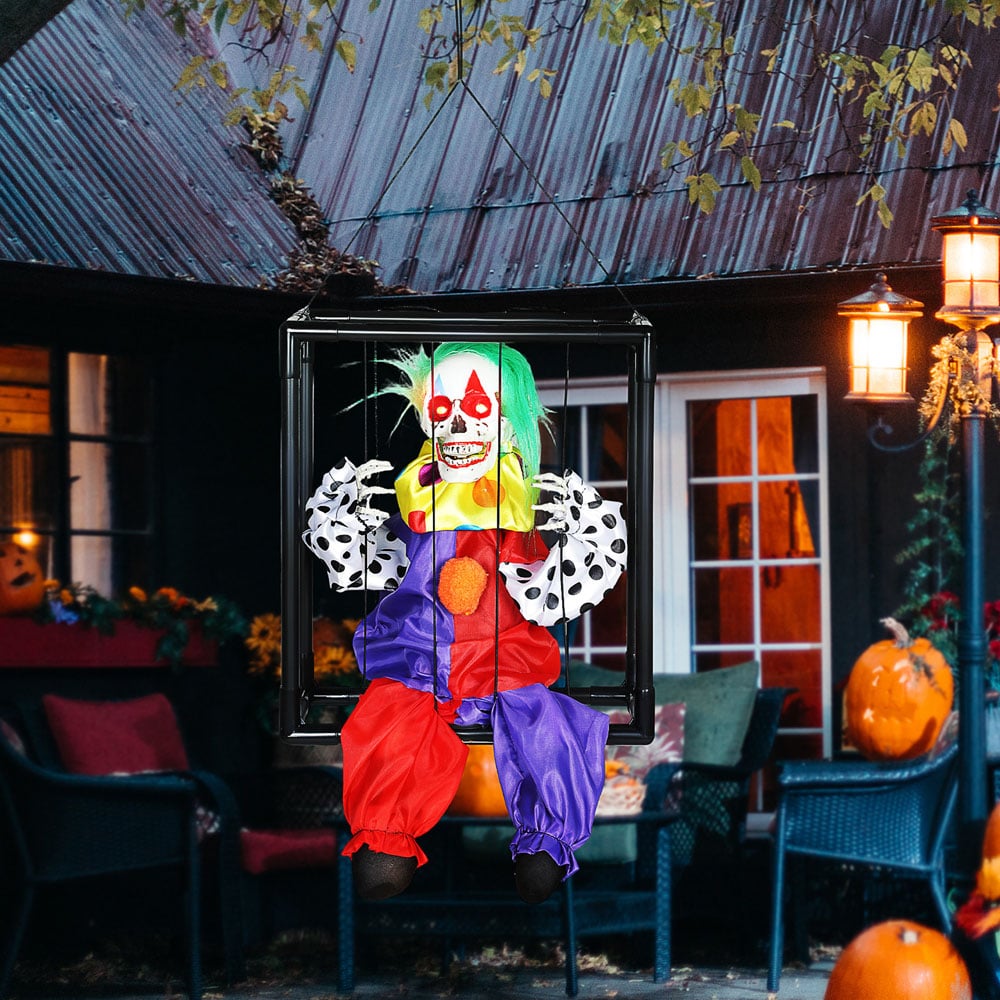 Outsunny Voice Activated Animatronics Hinging Clown in Cage Halloween Decoration 30 x 26cm Image 2