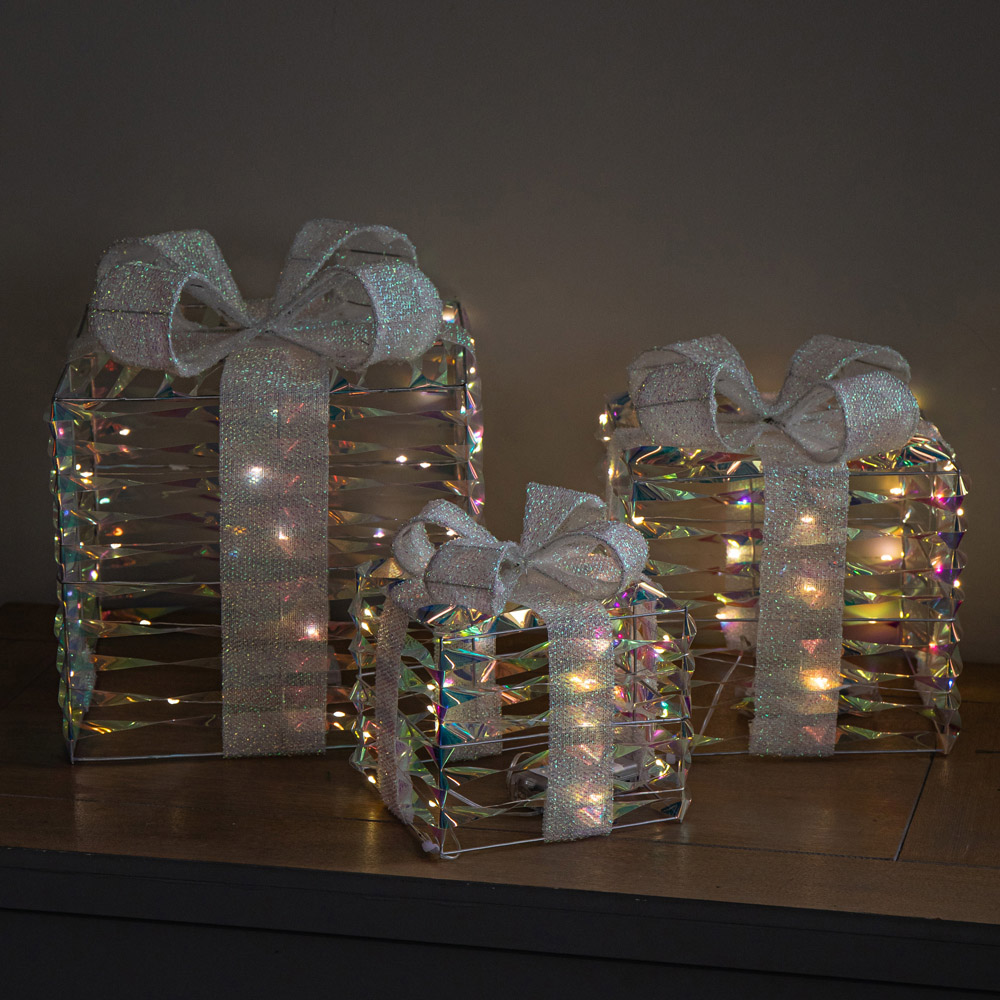 Samuel Alexander 90 Warm White LED Light Up Star Shimmer Christmas Parcel Decoration 3 Pack Image 1
