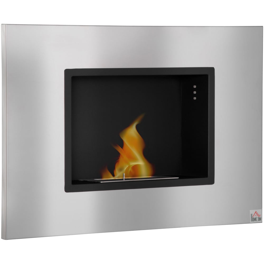 HOMCOM Silver Wall Mounted Bio Ethanol Fireplace Heater with Tank 1.5L Image 1