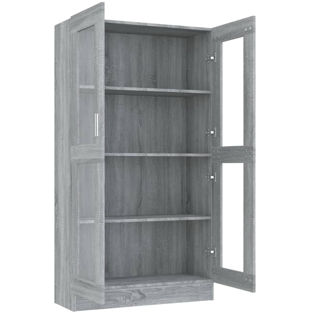 vidaXL 2 Glass Door Grey Sonoma Vitrine Cabinet Image 4