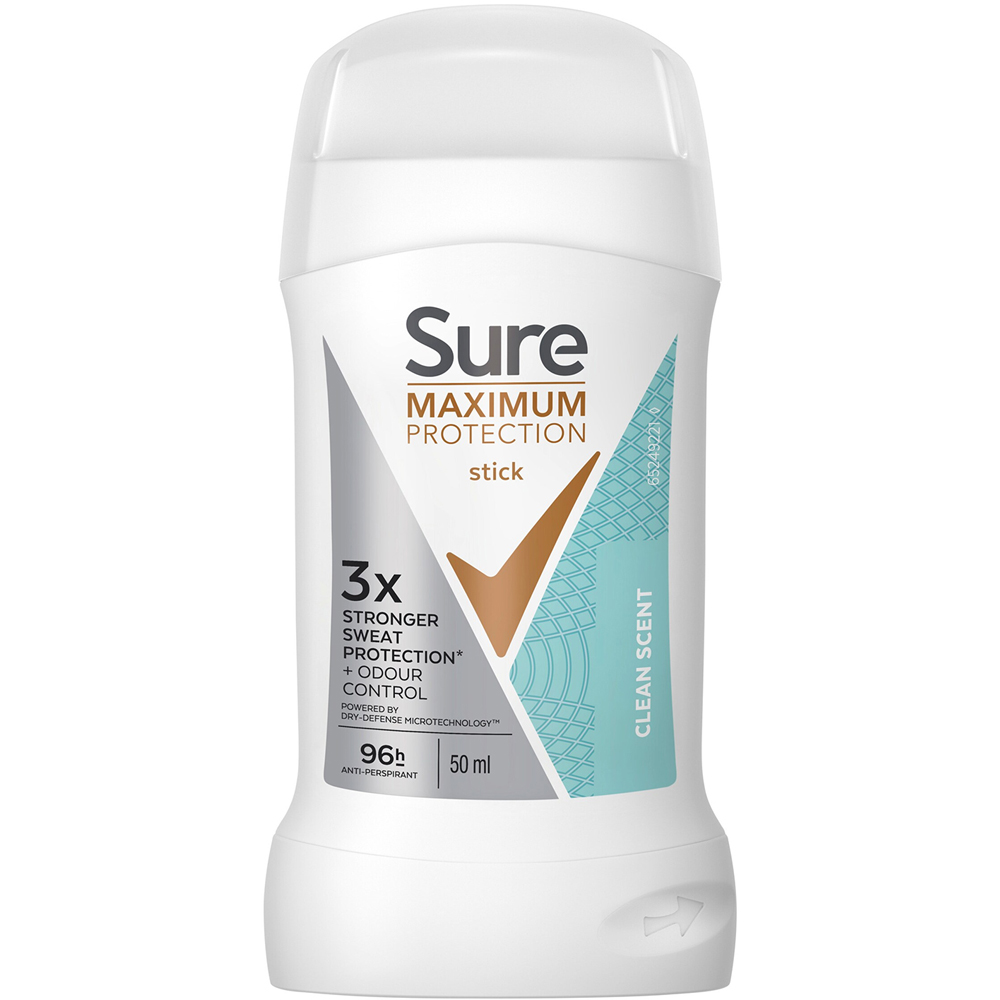 Sure Men Maximum Protection Clean Scent Anti-Perspirant Cream Stick 50ml 6 Pack Image 2