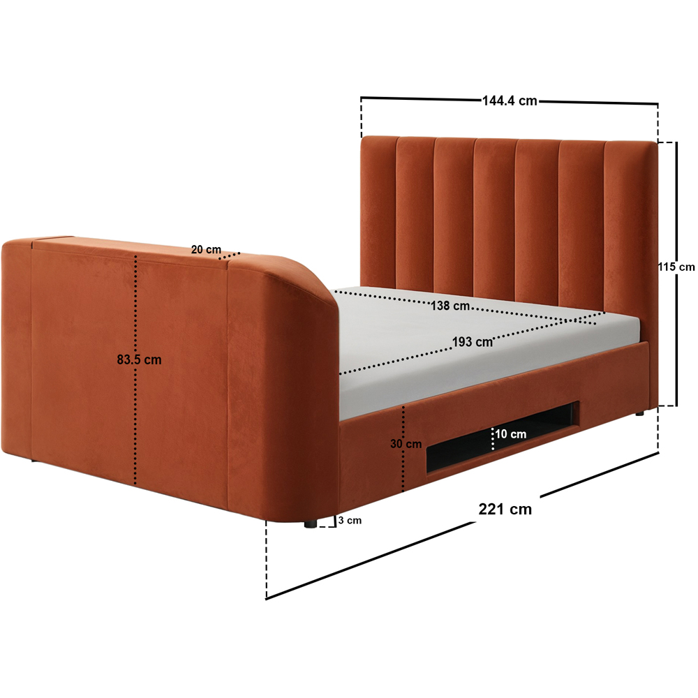 Flair Megane Double Burnt Orange Velvet Side Lift TV Ottoman Bed Image 7