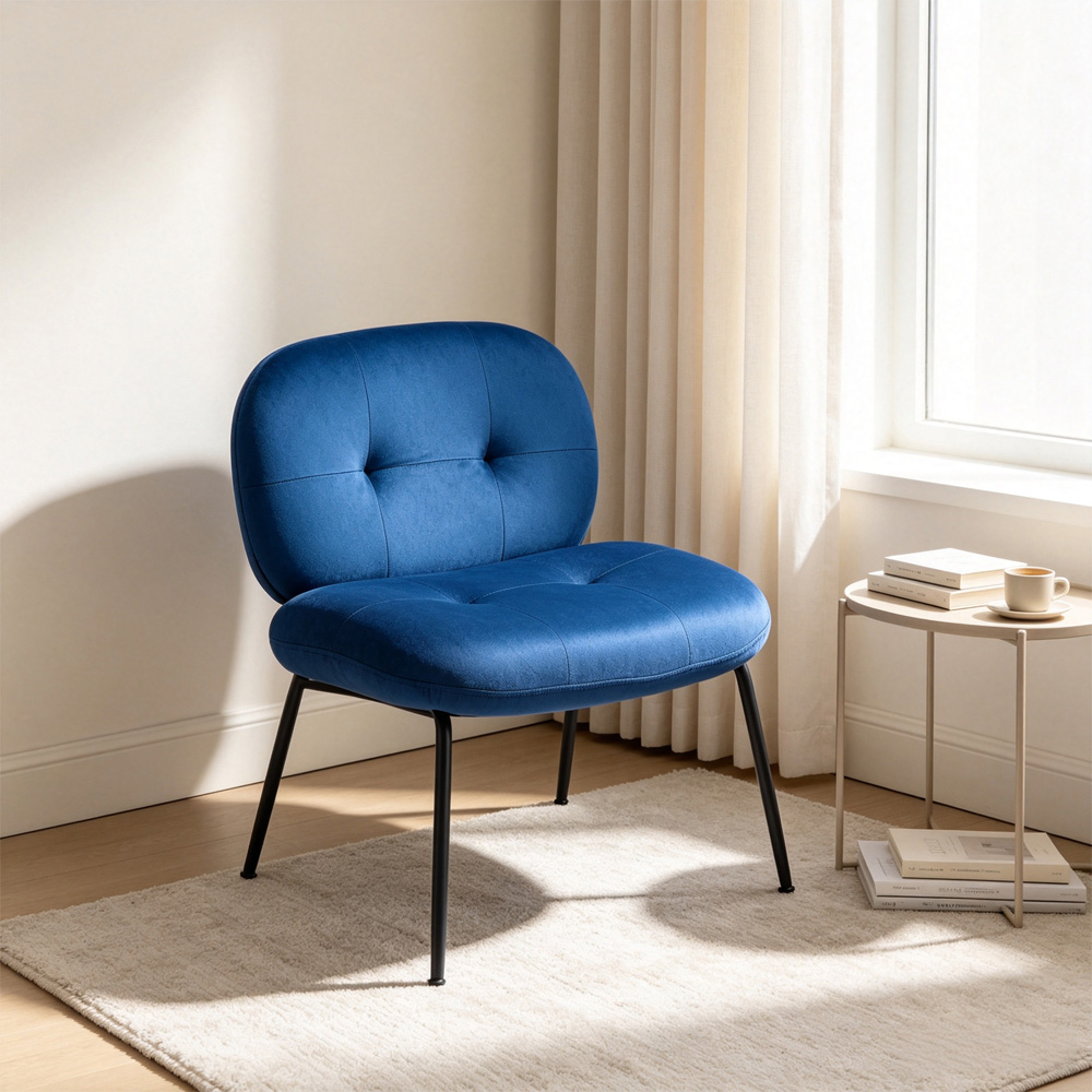Living and Home Blue Soft Fabric Lounge Chair Image 7