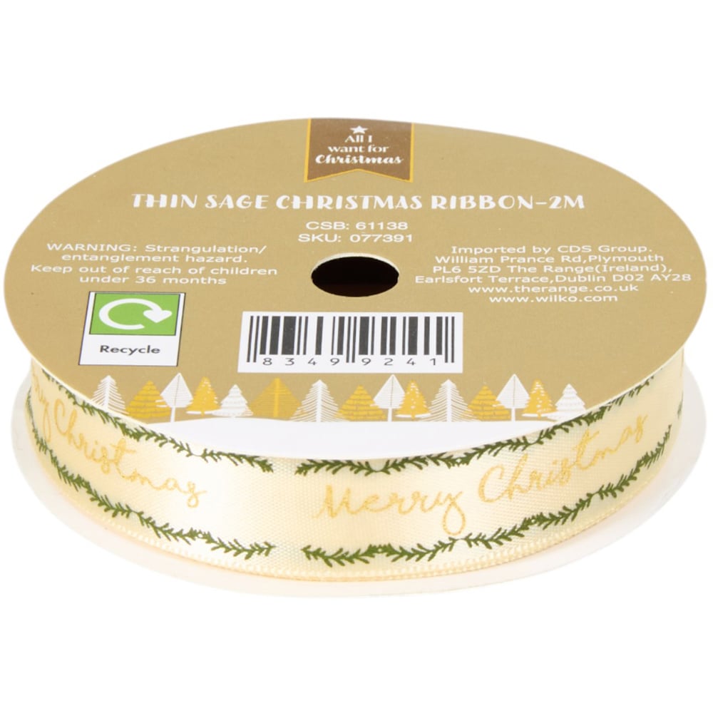 Pack of 3 Thin Sage Christmas Ribbons - Sage Green Image 4