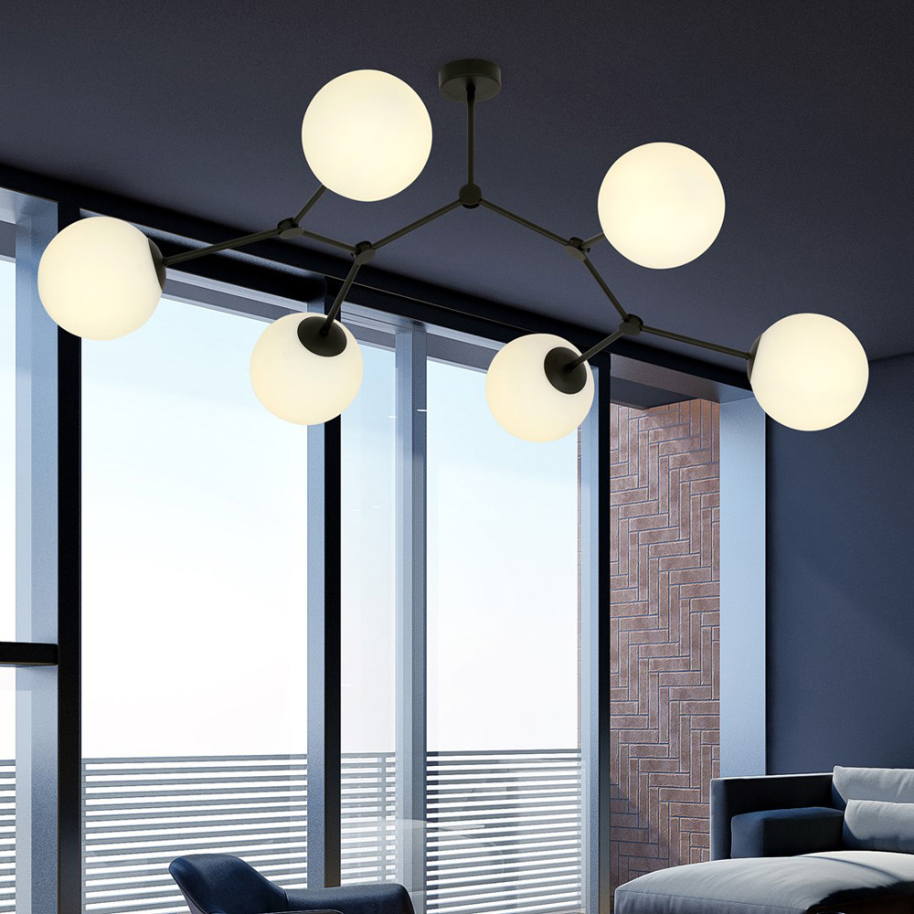Emibig Space 6 Light White Shade Black E14 Ceiling Light Image 5
