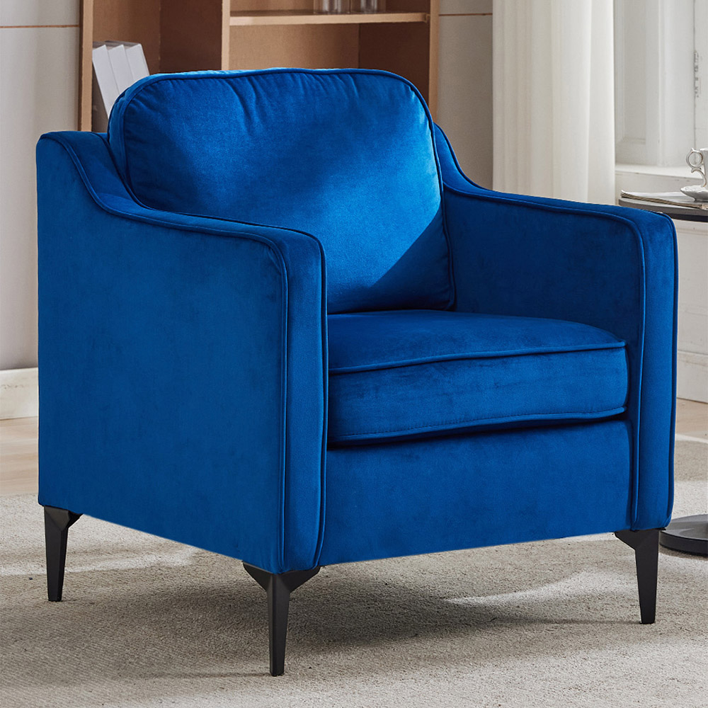 Living and Home Blue Linen Sofa Chair Image 7