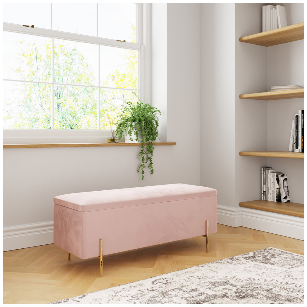 GFW Mystica Blush Pink Velvet Ottoman Storage Bench Image 6