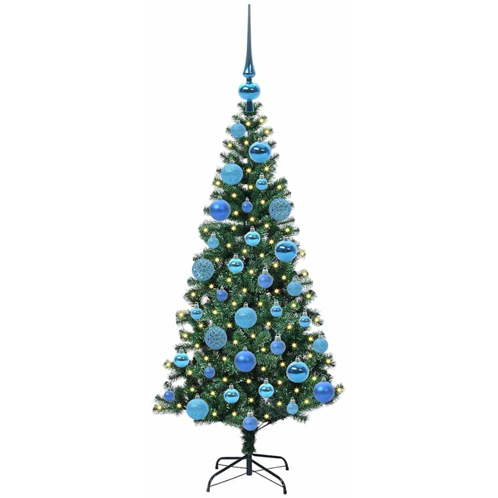 vidaXL Pre-Lit Blue Baubles Green Artificial Christmas Tree 4ft Image 1