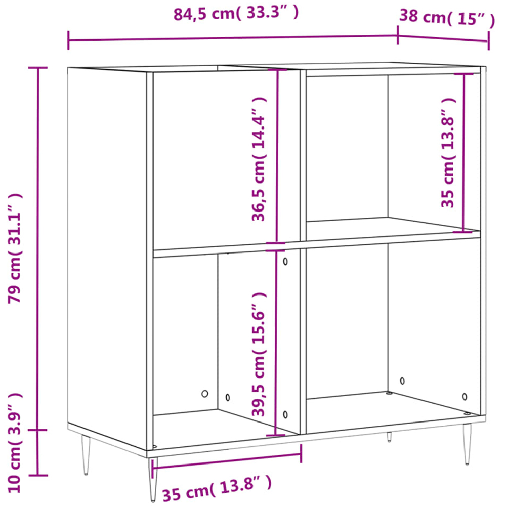 vidaXL 3 Shelf Concrete Grey Record Cabinet Image 9