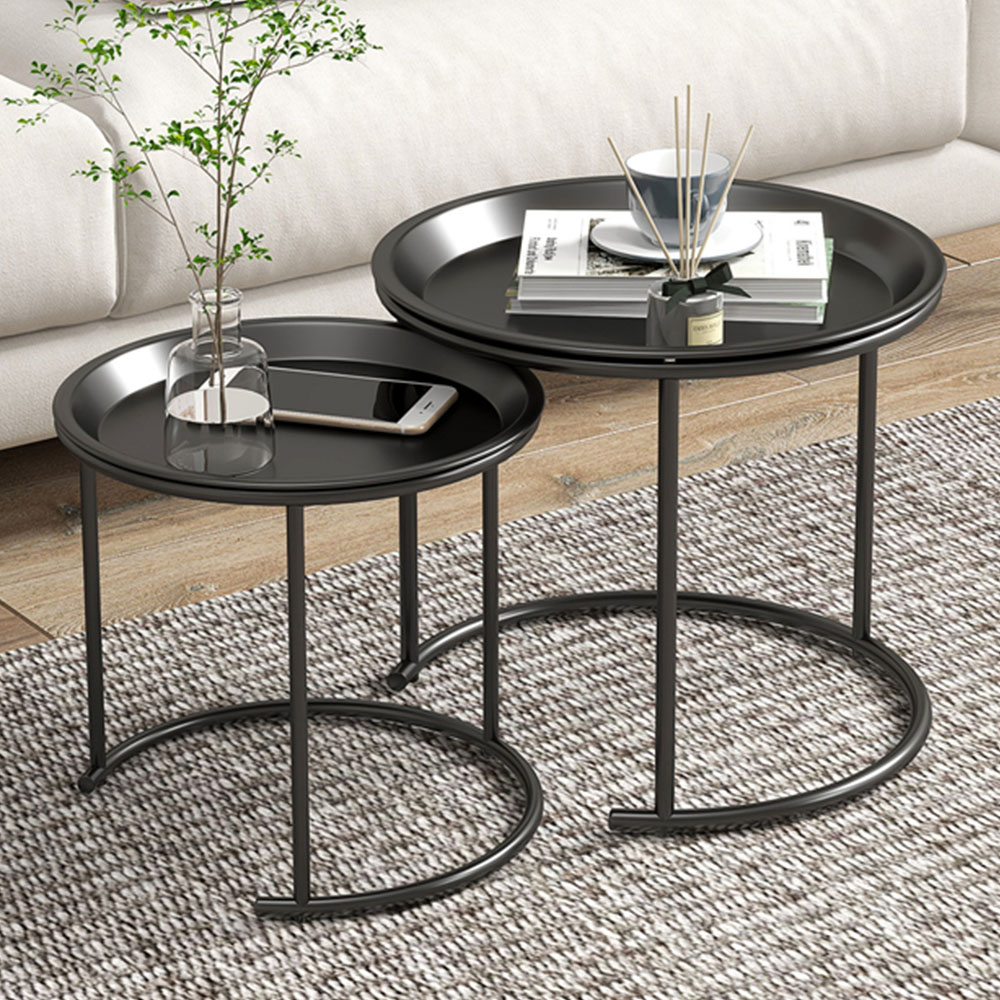 HOMCOM Black Nesting Side Tables Set of 2 Image 1