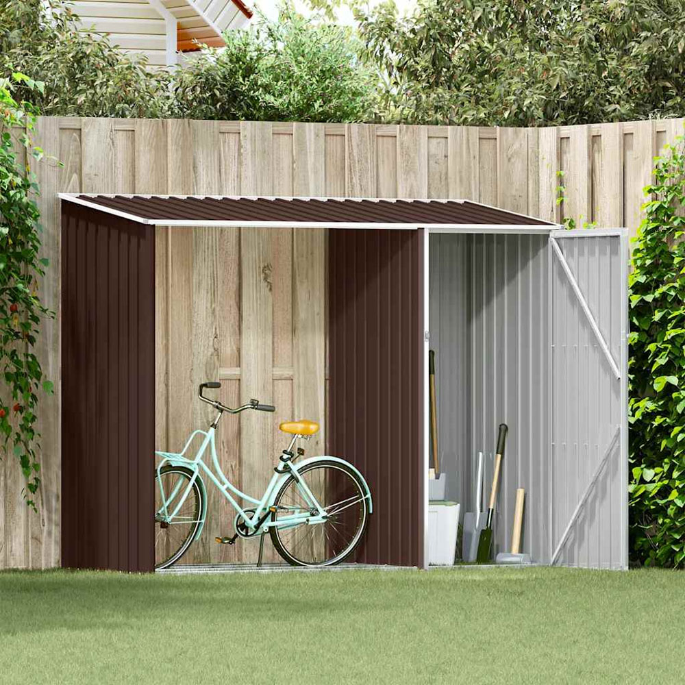 vidaXL 8 x 3.2ft Brown Galvanised Steel Garden Shed with Extended Roof Image 2