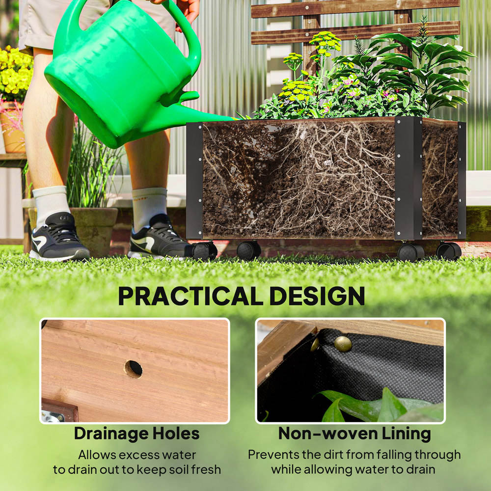 Outsunny Raised Garden Bed with Trellis and Wheels 147 x 65 x 37cm Image 7