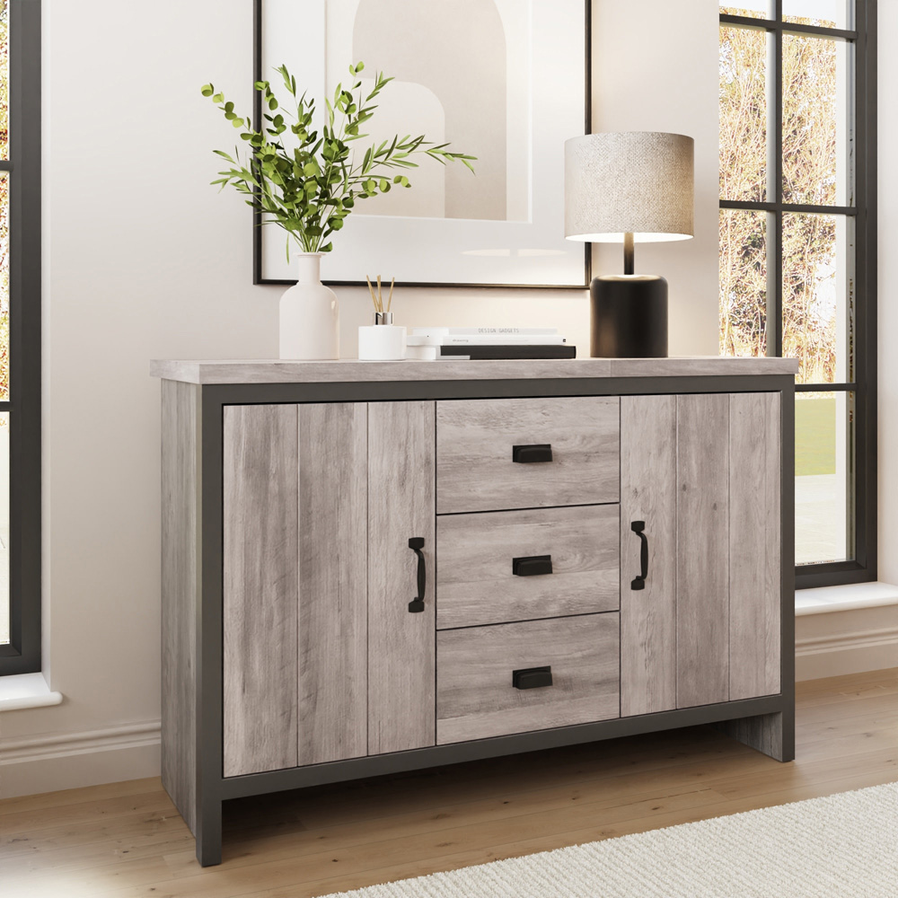 GFW Boston 2 Door 3 Drawer Grey Sideboard Image 8