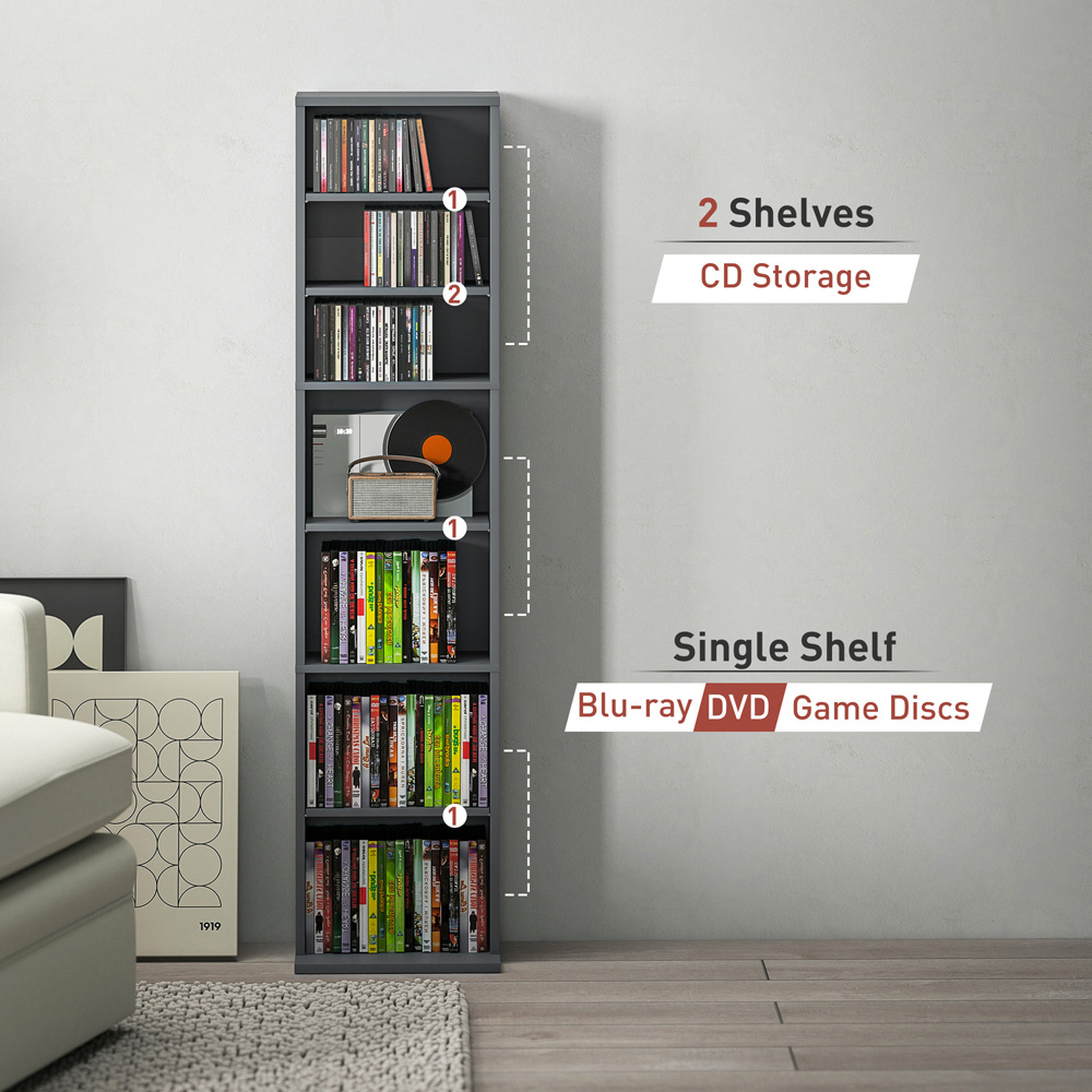 HOMCOM 9 Shelf Grey DVD and CD Media Storage Unit Image 8