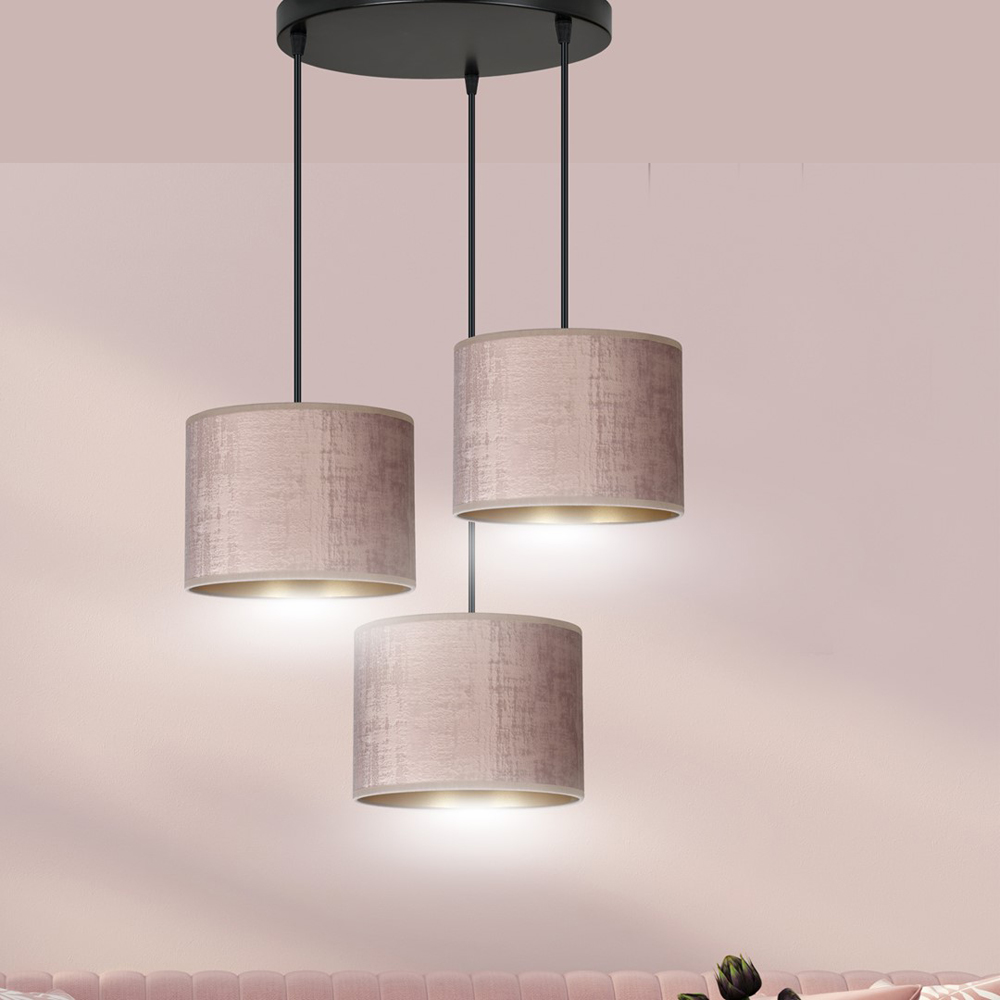Emibig Hilde 3 Light Pink Shade Black E27 Ceiling Pendant Light Image 2