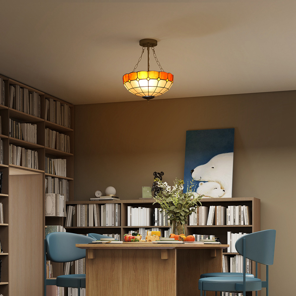 HOMCOM Orange Tiffany Style Ceiling Light Image 4