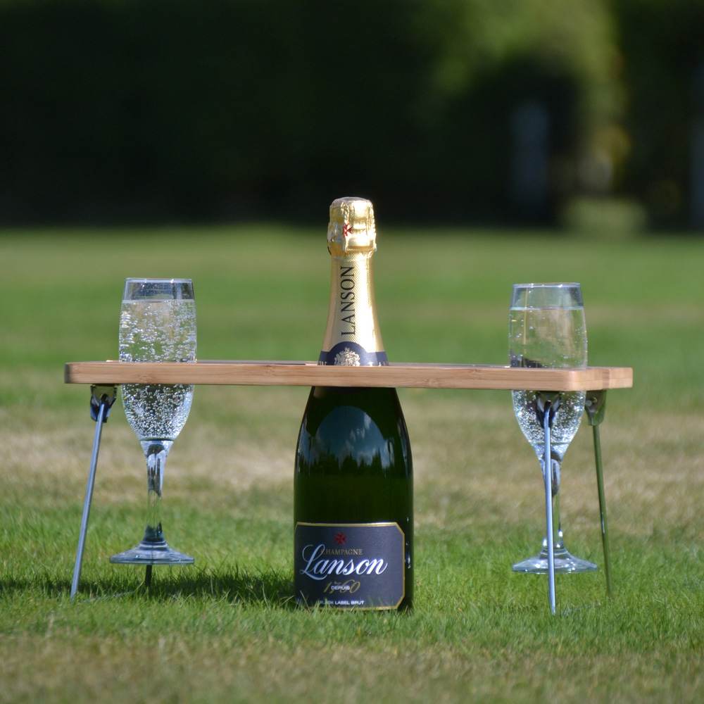 The Three Rivers Hamper Co Portable Bamboo Wine Table Image 2