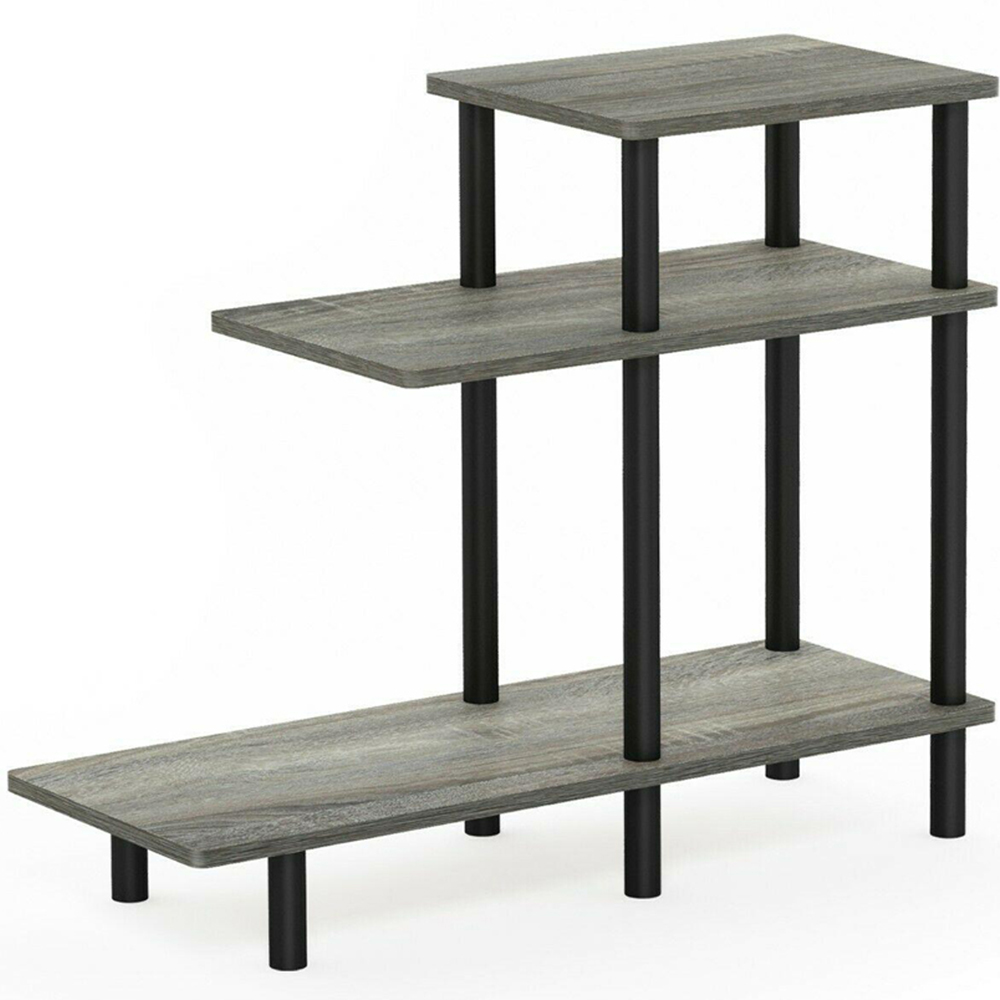 Walplus 2 Shelf French Oak Grey and Black Turn-N-Tube Side Table Image 2