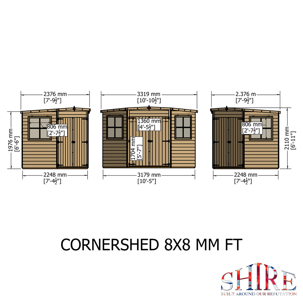Shire 8 x 8ft Double Door Pressure Treated Corner Shed Image 8