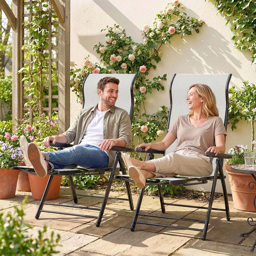 Outsunny Set of 2 Light Grey Folding Reclining Garden Chair with Footrest Image 2