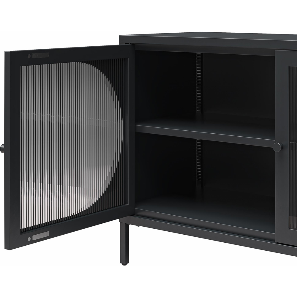 Dorel Luna 2 Door Black Fluted Glass Wide Accent Cabinet Image 4