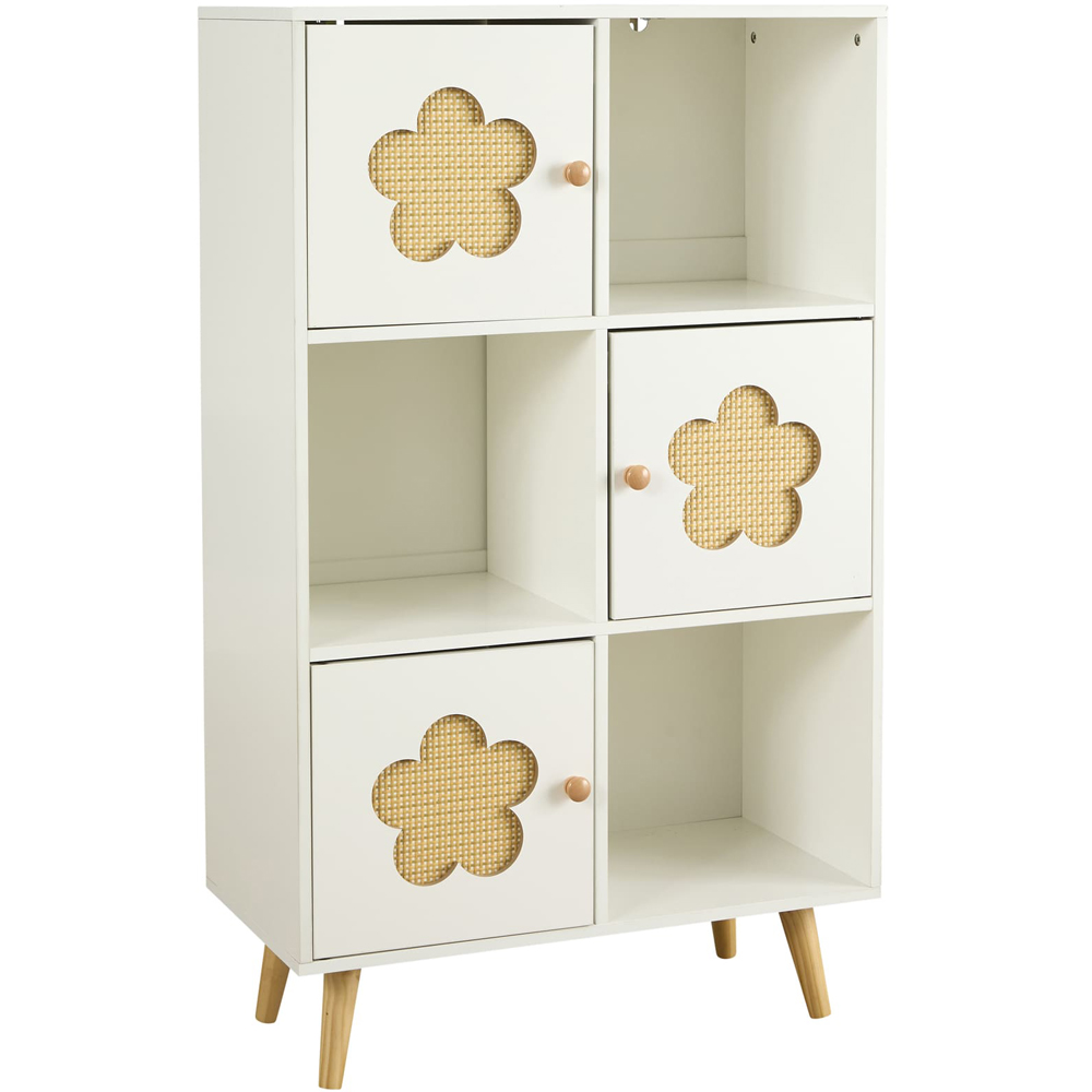 Home Source Daisy 3 Door 3 Shelf White Cut Out Rattan Insert Kids Cube Storage Unit Image 2