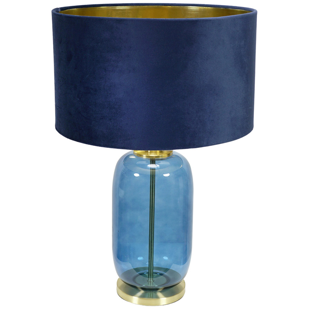 ValueLight Leigh Navy Velvet and Gold Inner Shade Navy Blue and Gold Glass LED Table Lamp Image 1