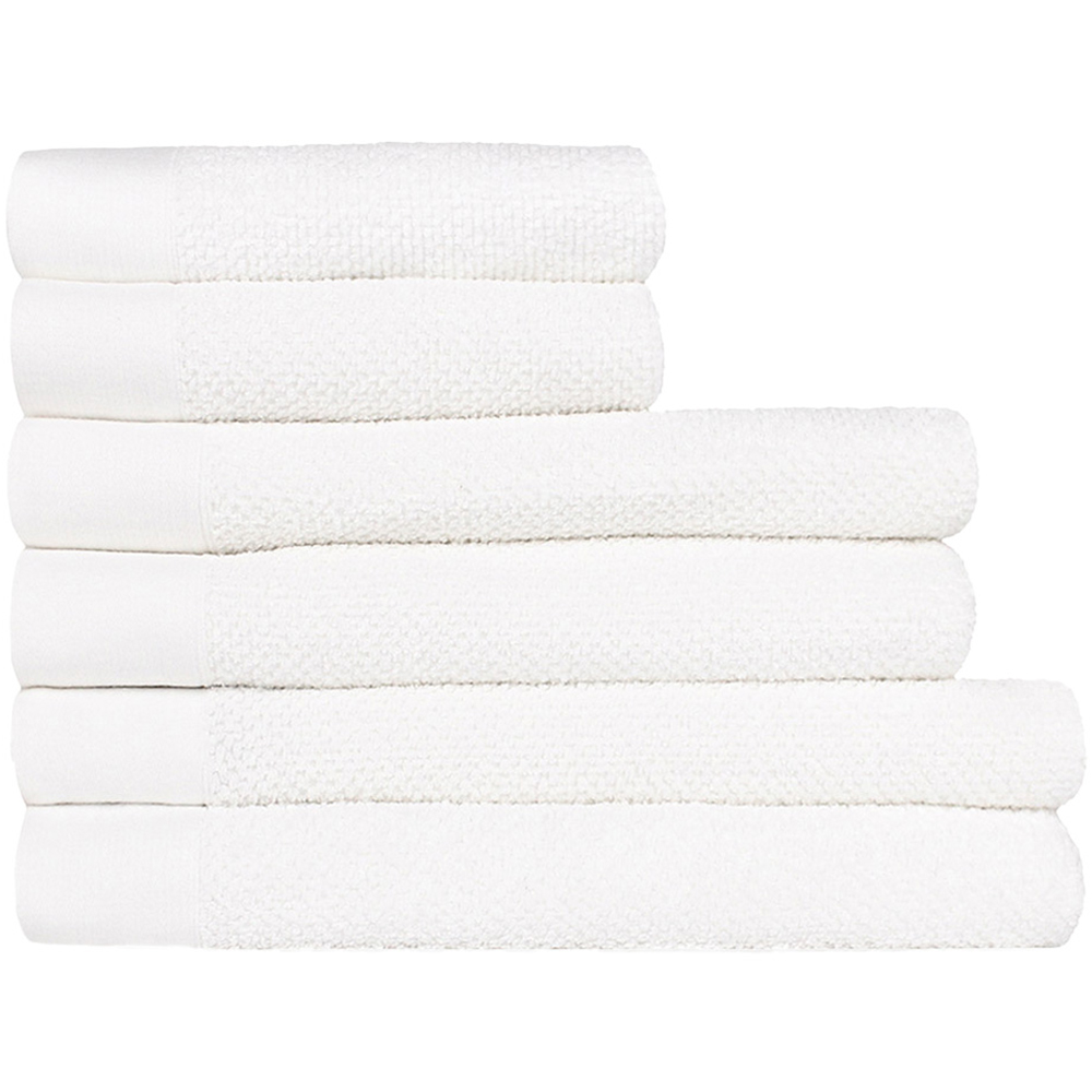 furn. Textured Cotton White Hand and Bath Towels Set of 6 Image 1