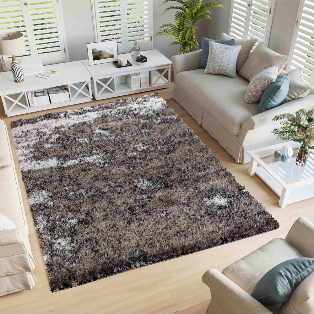 Desire Rug Modern Silver Two Tone Shimmer Soft Shaggy Area Rug 80 x 150cm Image 2
