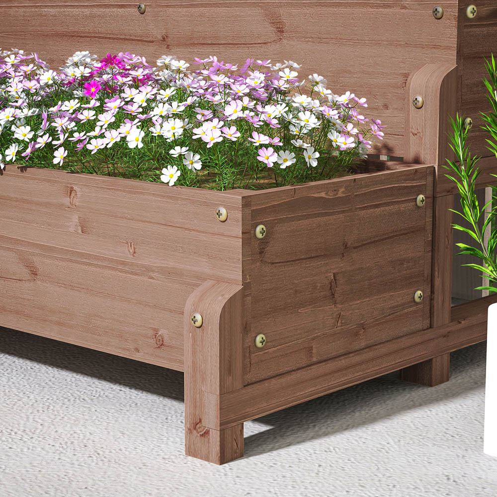 Outsunny 2 Tier Brown Wooden Raised Bed with Trellis Image 3