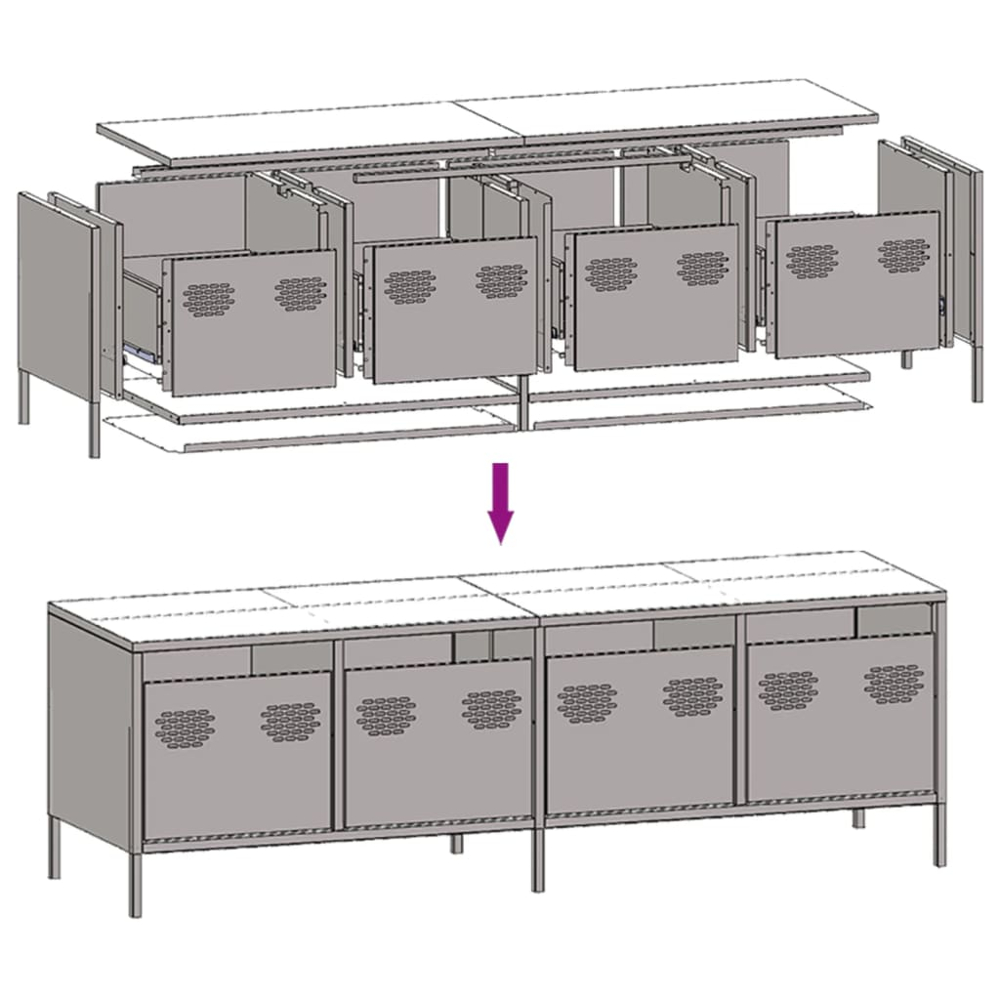 vidaXL 4 Drawer Anthracite Cold-Rolled Steel TV Cabinet Image 9