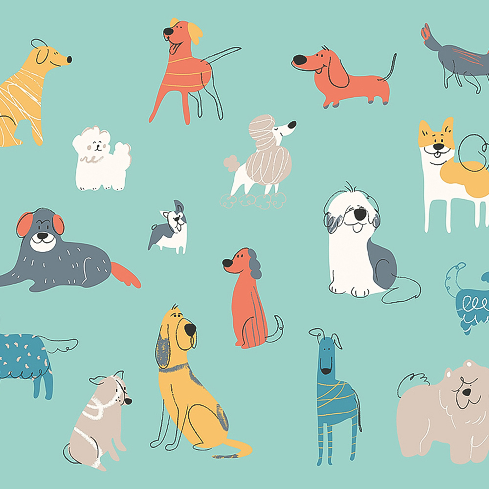 Origin Murals Happy Dogs Blue Wall Mural Image 2