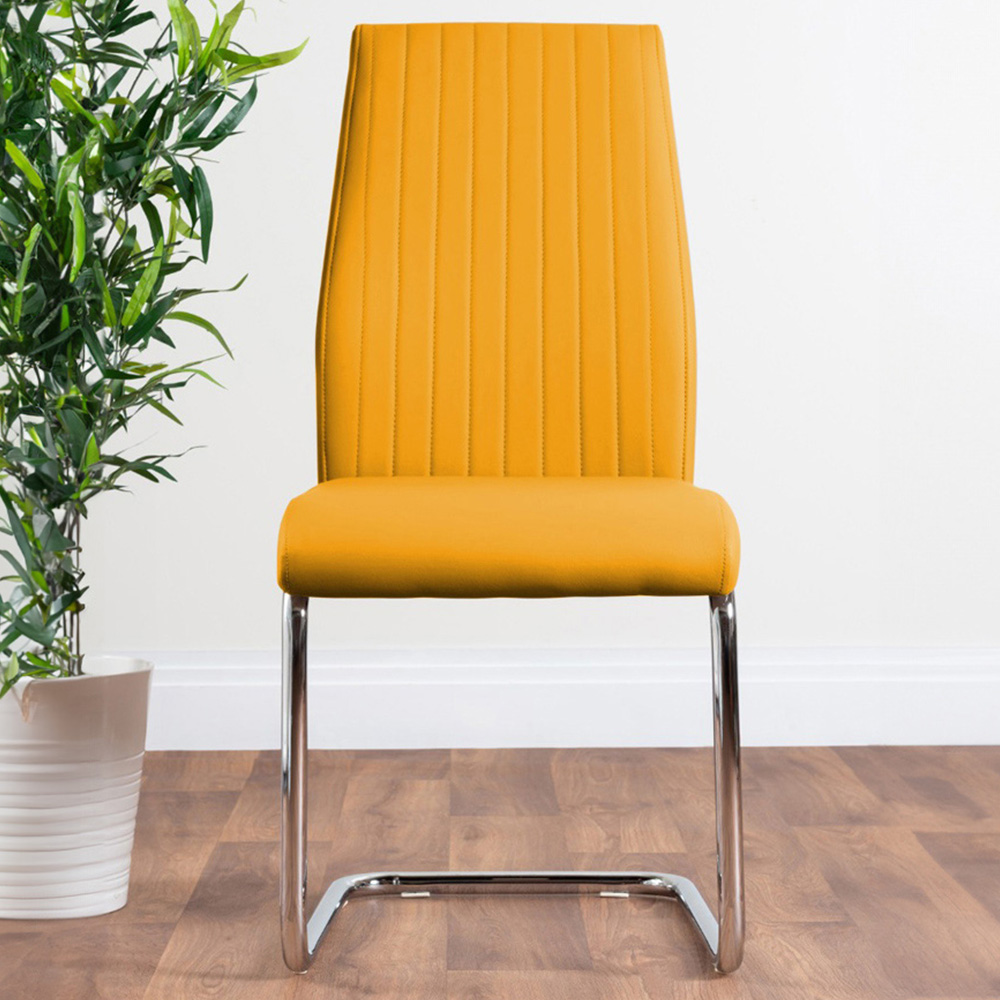 Furniturebox Copeland Fontana Marble Effect 6 Seater Dining Set White Mustard and Chrome Image 4