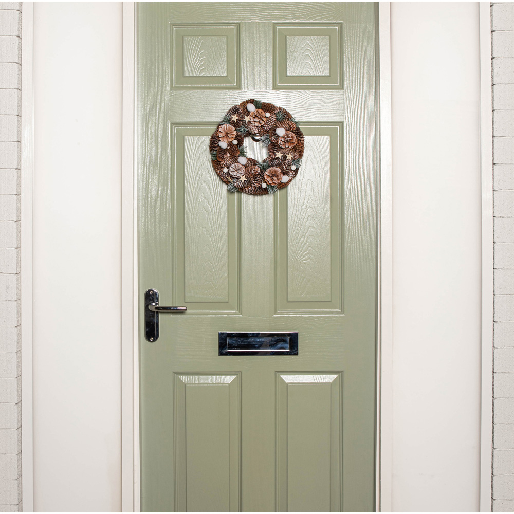 Samuel Alexander Frosted Wreath with Pine Cones and Wooden Stars 30cm Image 8