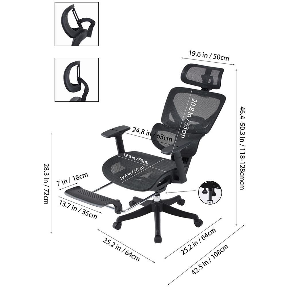 Living and Home Black Breathable Reclining Office Chair Image 8