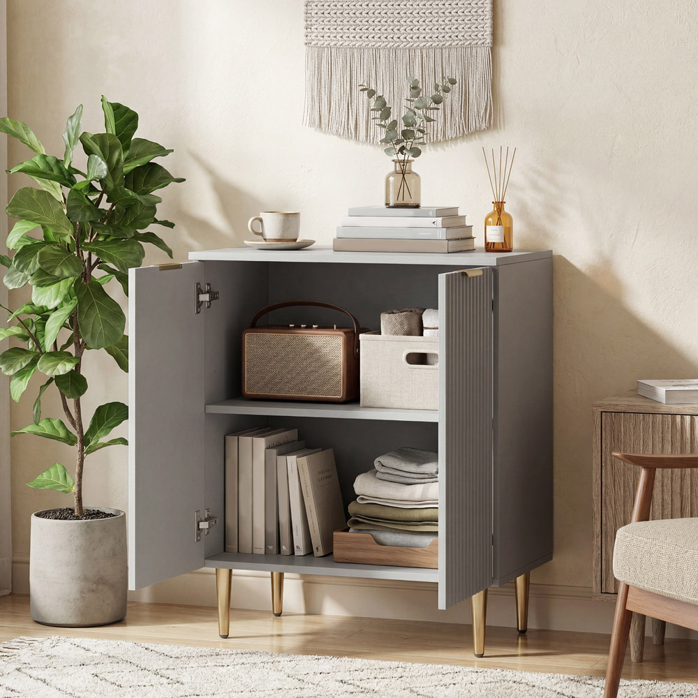 HOMCOM 2 Door Grey Sideboard Cabinet with Adjustable Shelf Image 2