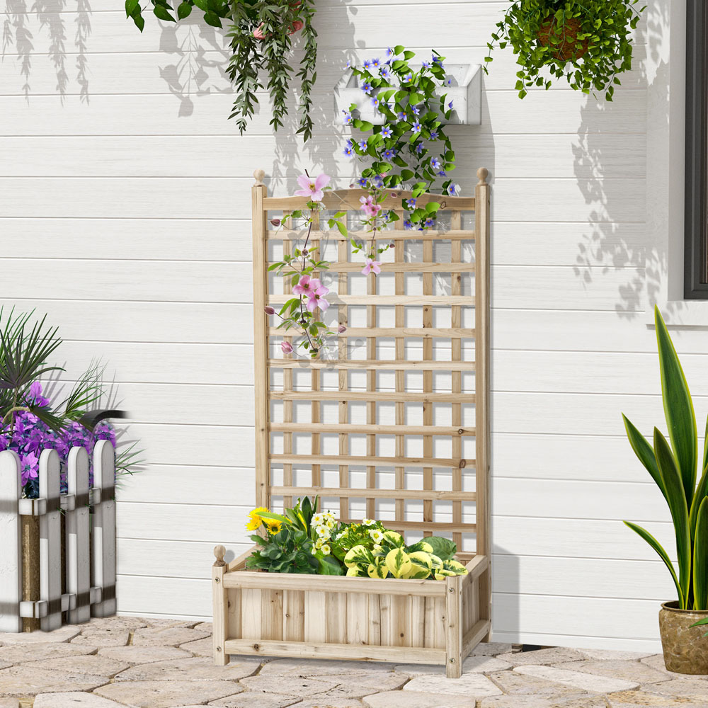Outsunny Natural Raised Garden Bed Planter with Trellis 120 x 28 x 64cm Image 2
