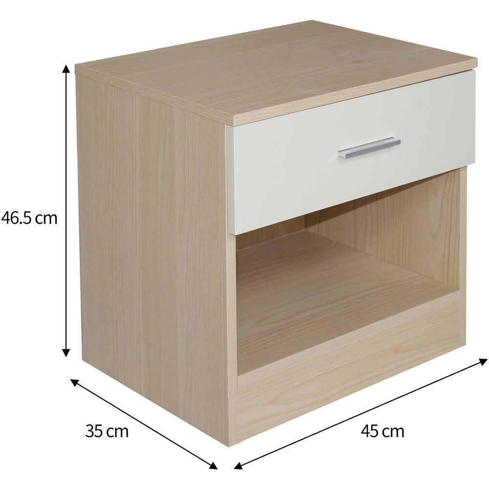Brooklyn Single Drawer Oak and Cream High Gloss Bedside Table Image 6
