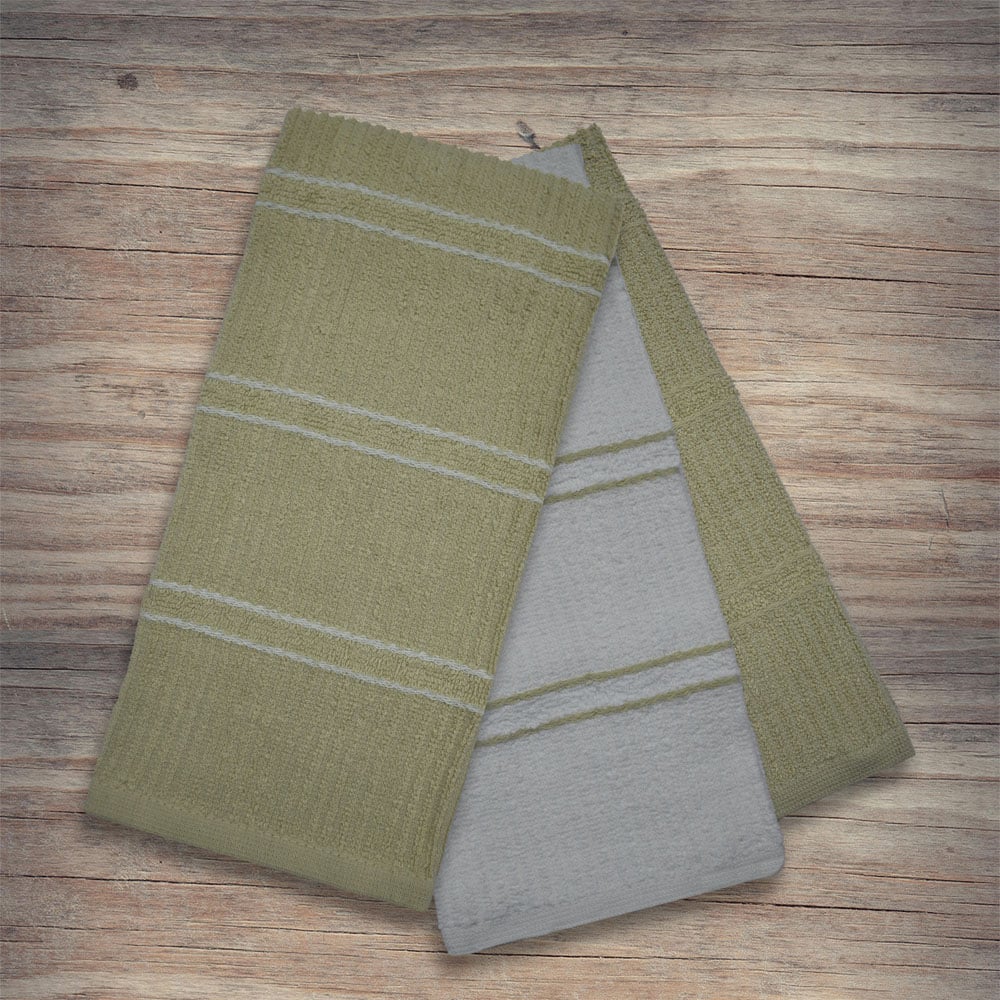 Kitchen Trends Green Ripple Stripes Tea Towel 3 Pack Image 5