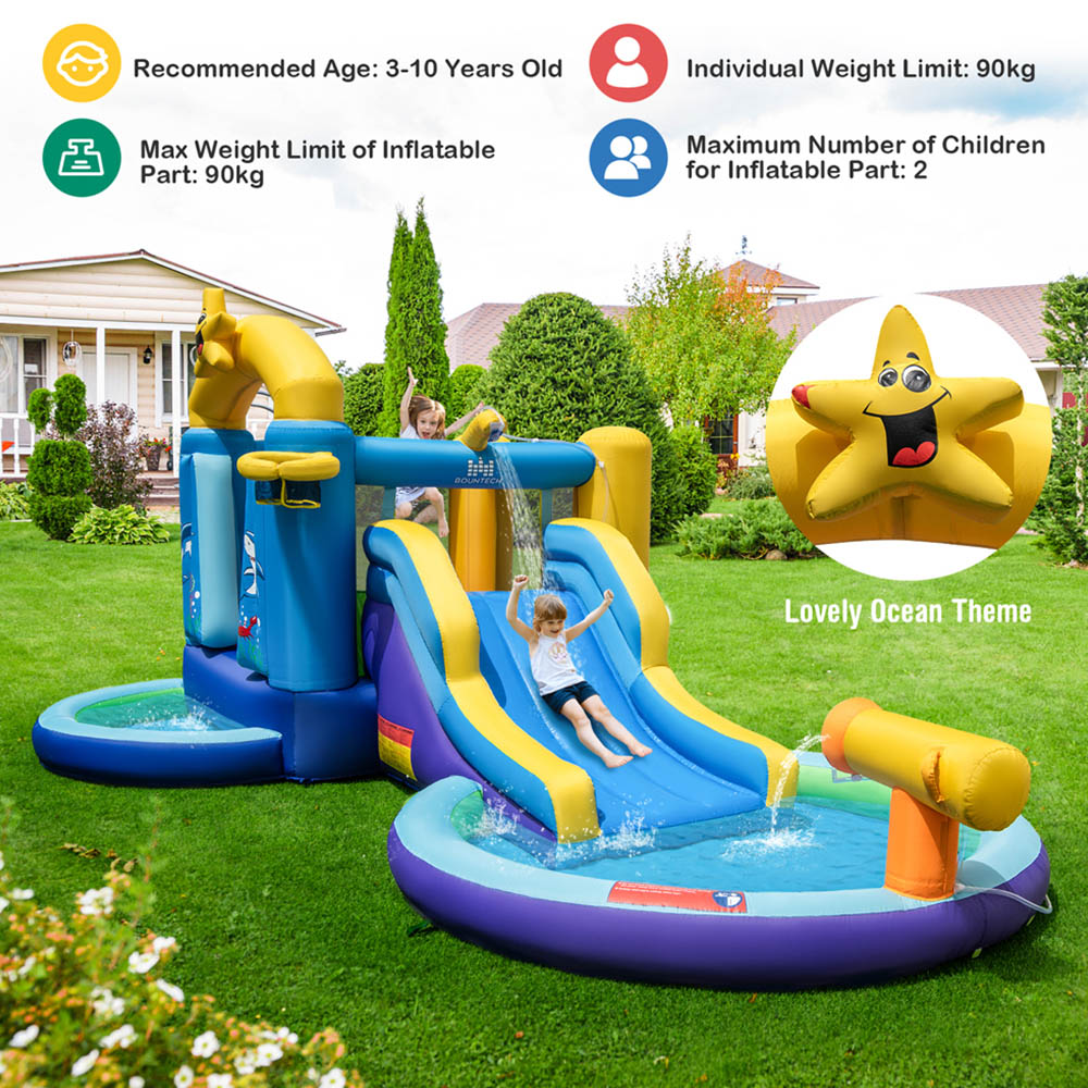 Costway Inflatable Water Park with Slide Water Gun and Splashing Pool Image 5
