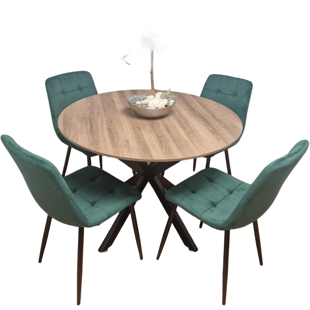 Kosy Koala 4 Seater Wood Effect Velvet Round Dining Set Green Image 2