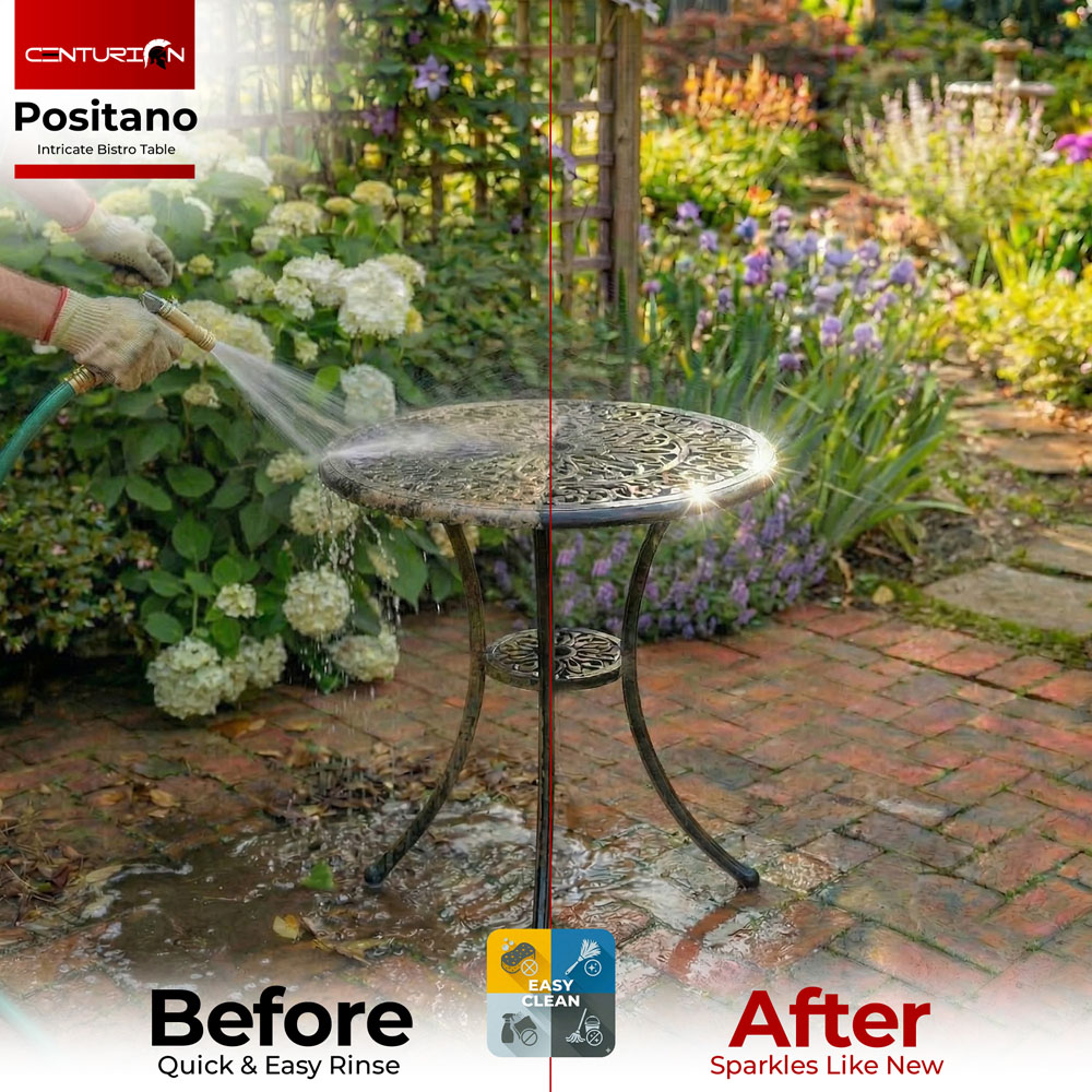 Centurion Positano 2 Seater Black Round Garden Bistro Table with Parasol Hole Image 8