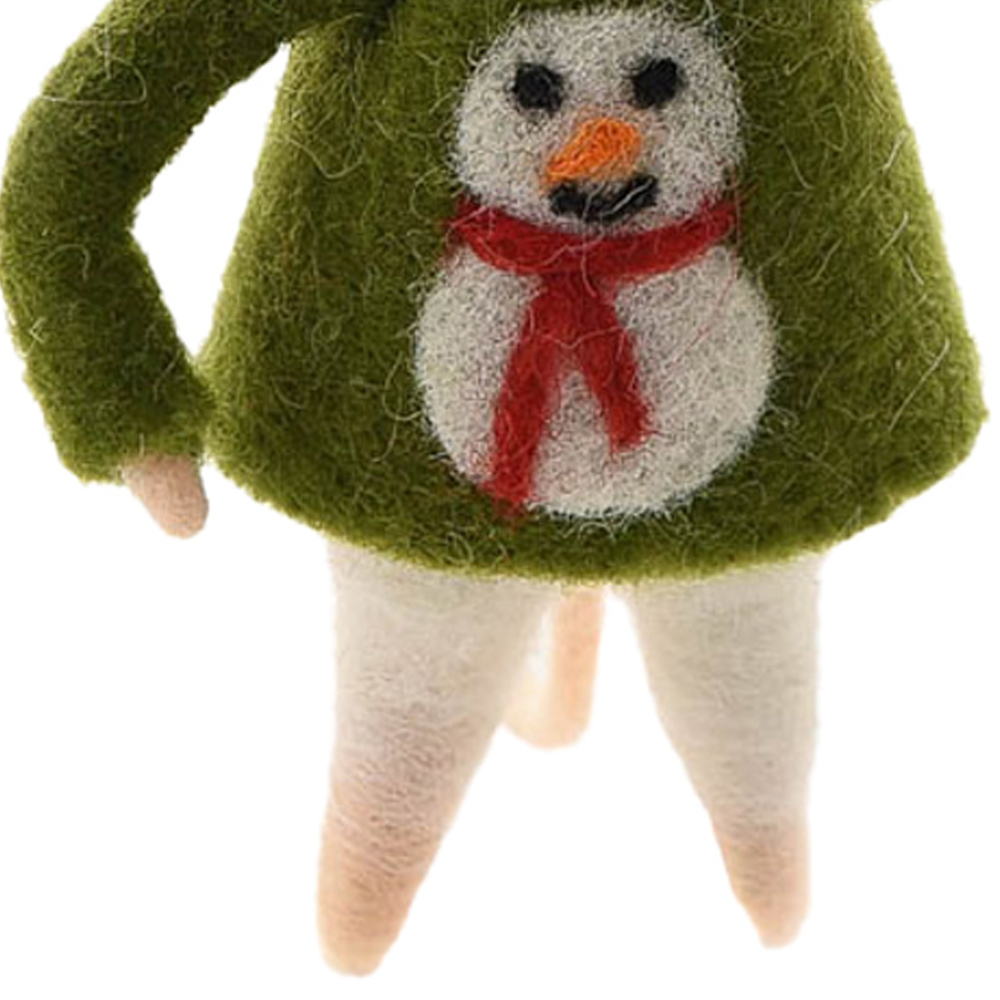 The Christmas Gift Co White Felt Mouse in Christmas Jumper Decoration Small Image 3