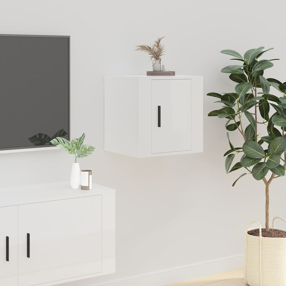 vidaXL Single Door High Gloss White Wall-Mounted TV Cabinet Set of 2 Image 4