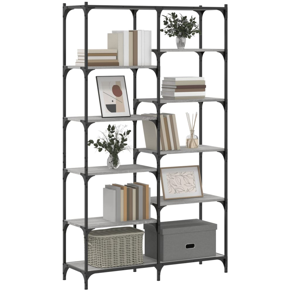 vidaXL 9 Shelf Grey Sonoma Wood and Steel Geometric Bookcase Image 3