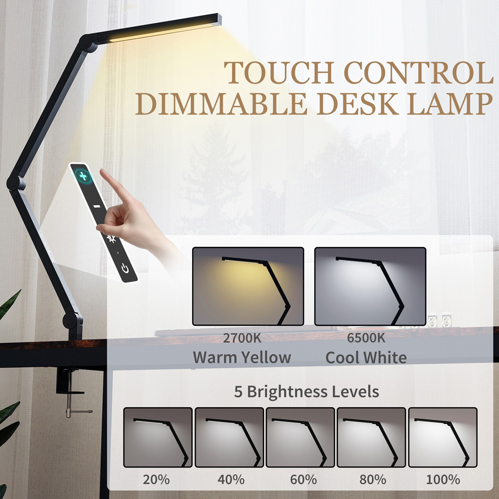 HOMCOM Black Adjustable Swing Arm Dimmable LED Desk Lamp Image 8