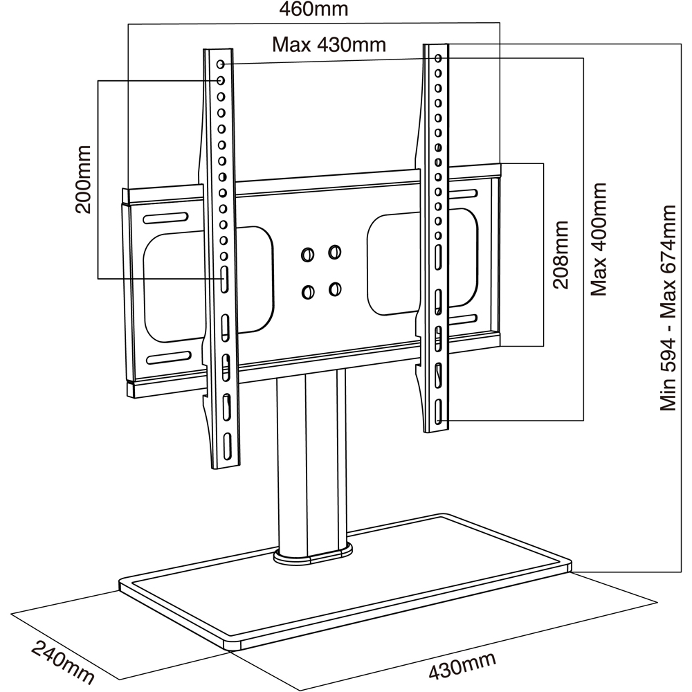 TTAP Tabletop Pedestal Height Adjustable Fixed TV and Monitor Stand Image 3