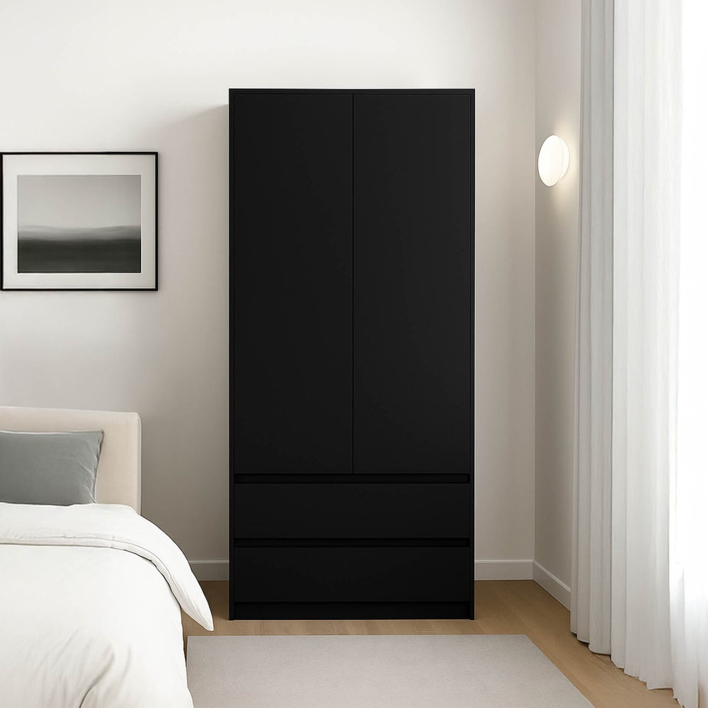 Vida Designs Denver 2 Door 2 Drawer Black Wardrobe Image 8