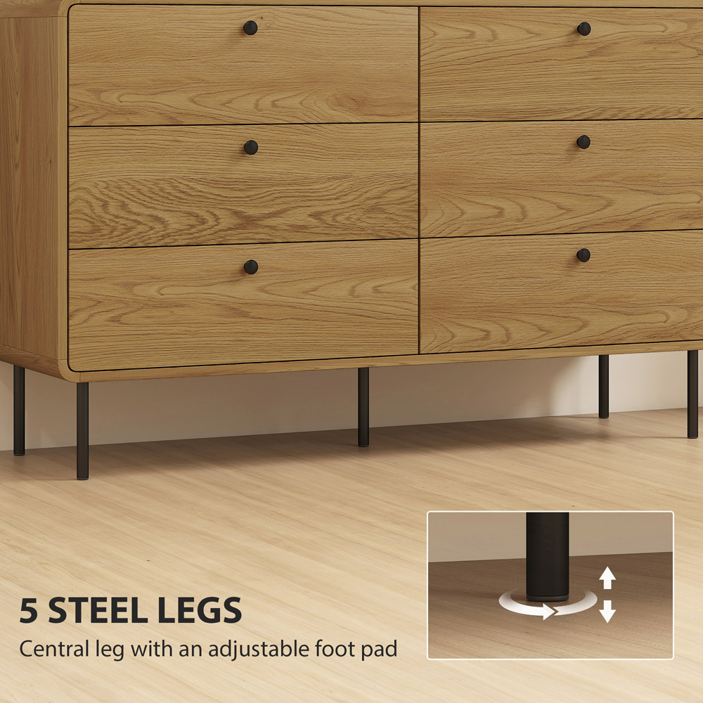 Portland 6 Drawer Oak Wide Chest of Drawers Image 7