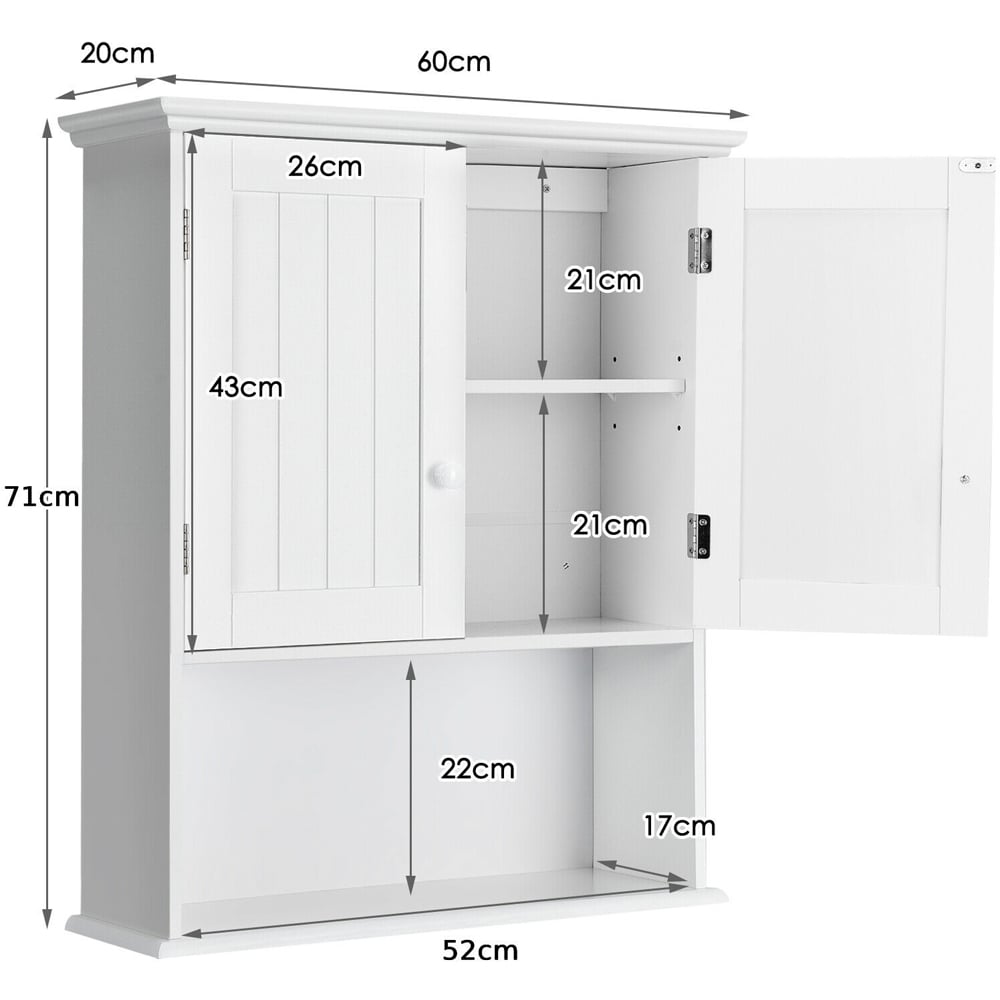 Costway 2 Door Single Shelf White Wall Mounted Bathroom Cabinet Image 9